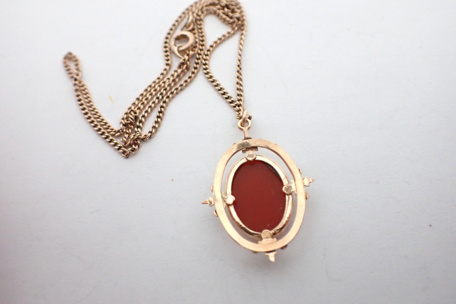 Vintage Antique Oval Nicolo Agate Pendant On Gold Filled Chain Necklace