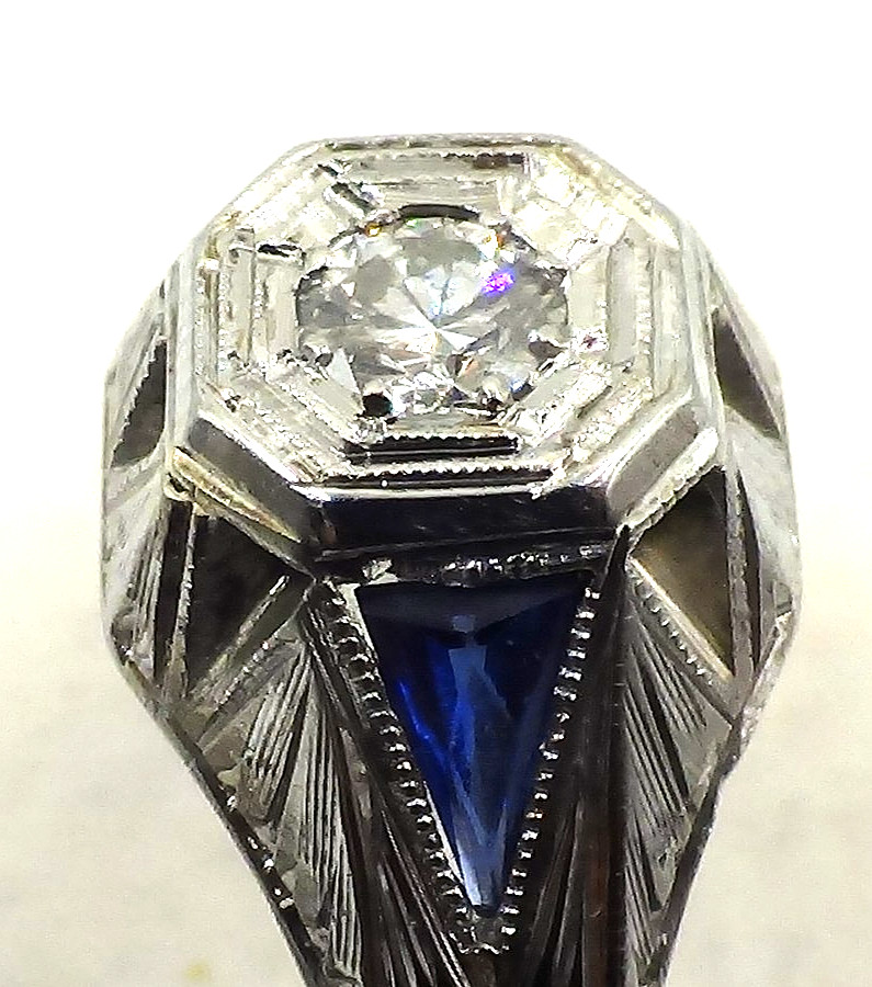 VINTAGE ANTIQUE 18K WHITE GOLD EUROPEAN ROSE CUT DIAMOND & SAPPHIRE RING 3.95 GR