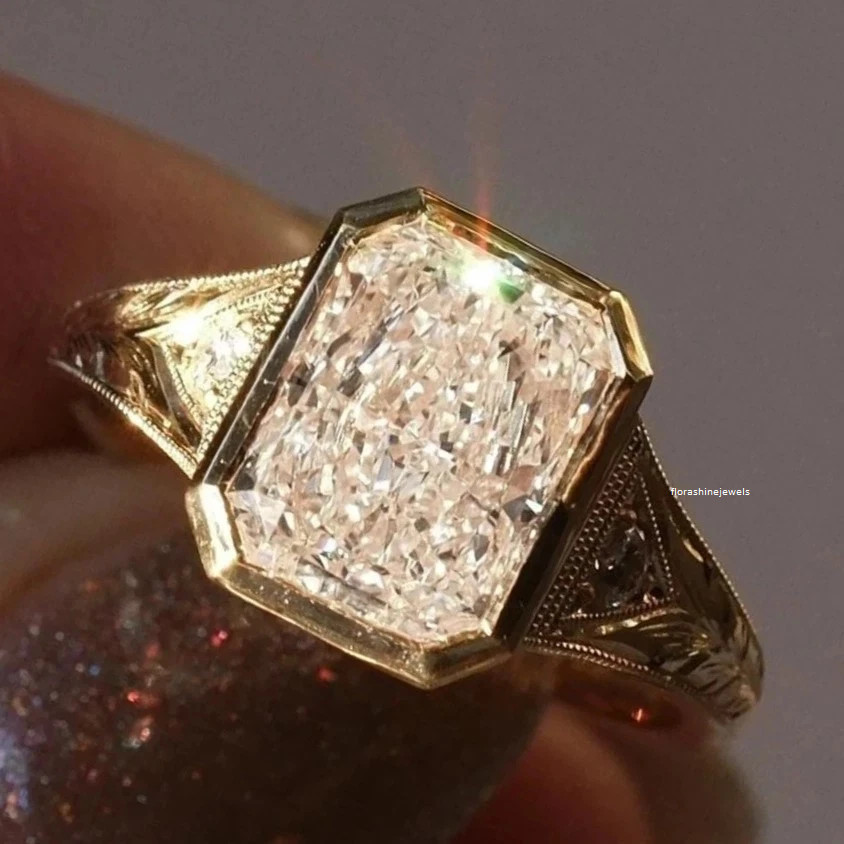 3.00 Ct Art Deco Lab Created Radiant Cut Diamond Engagement Ring Finish Ring
