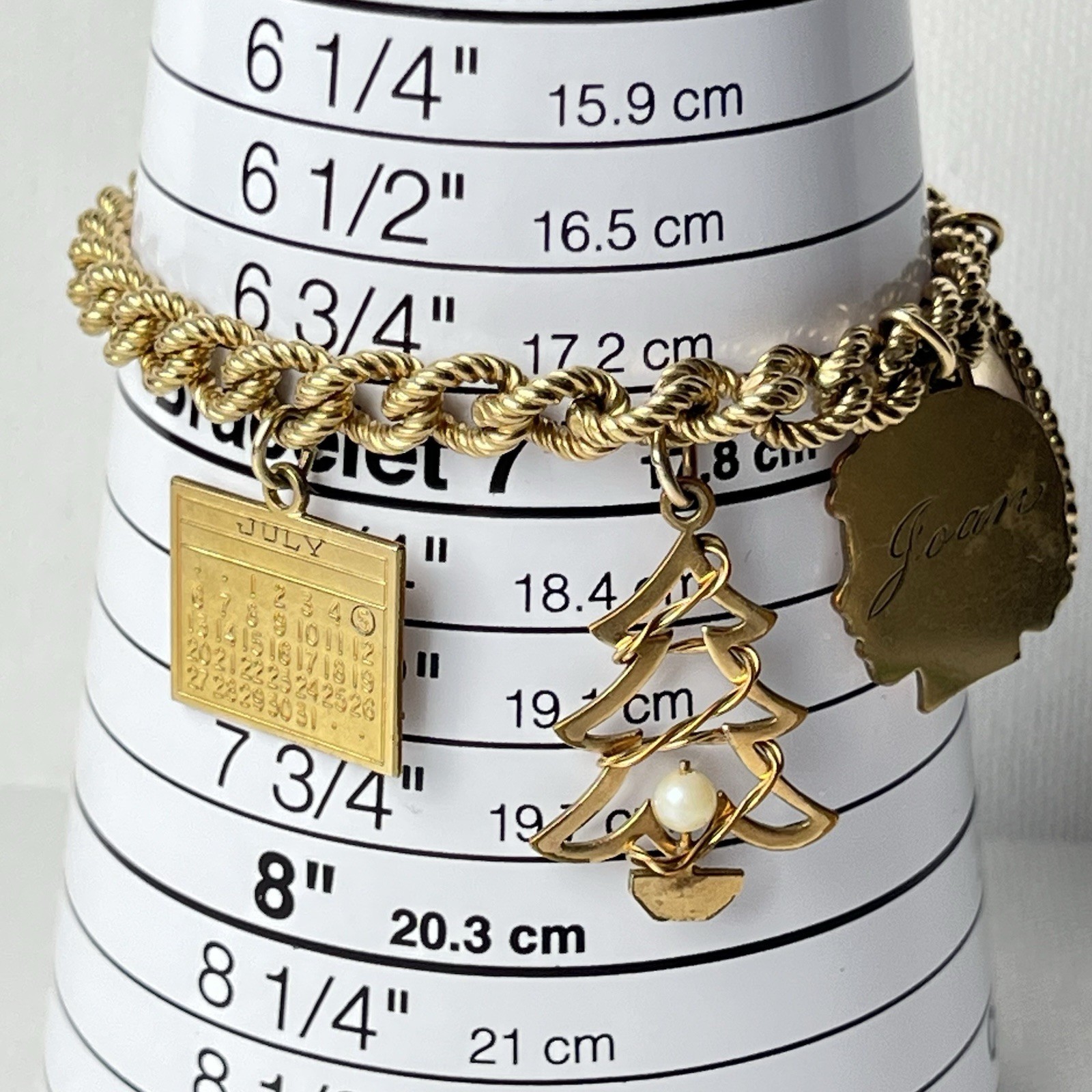 Vintage 12k Gold Filled Charm Bracelet Curb Link twisted rope 6.75 in (6 3/4 in)