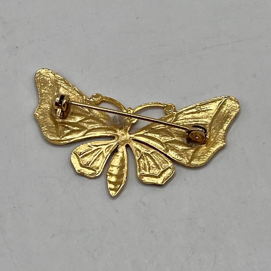 Enamel Butterfly Brooch Pin Vintage Goldtone Bright Blue Green Black Insect GVC