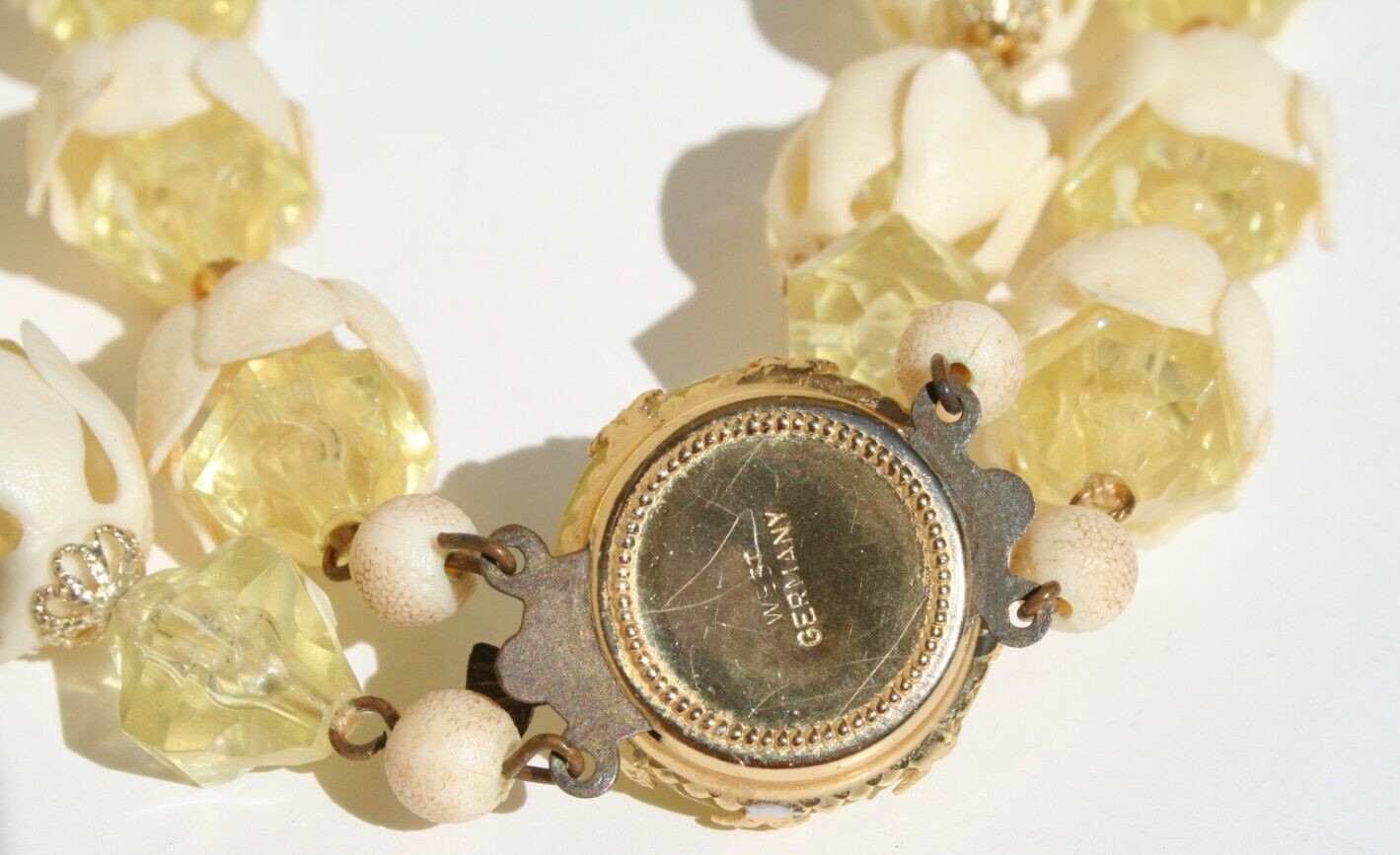 Vtg West Germany Necklace Signed Double Strand Acrylic Plastic Lucite Flowers