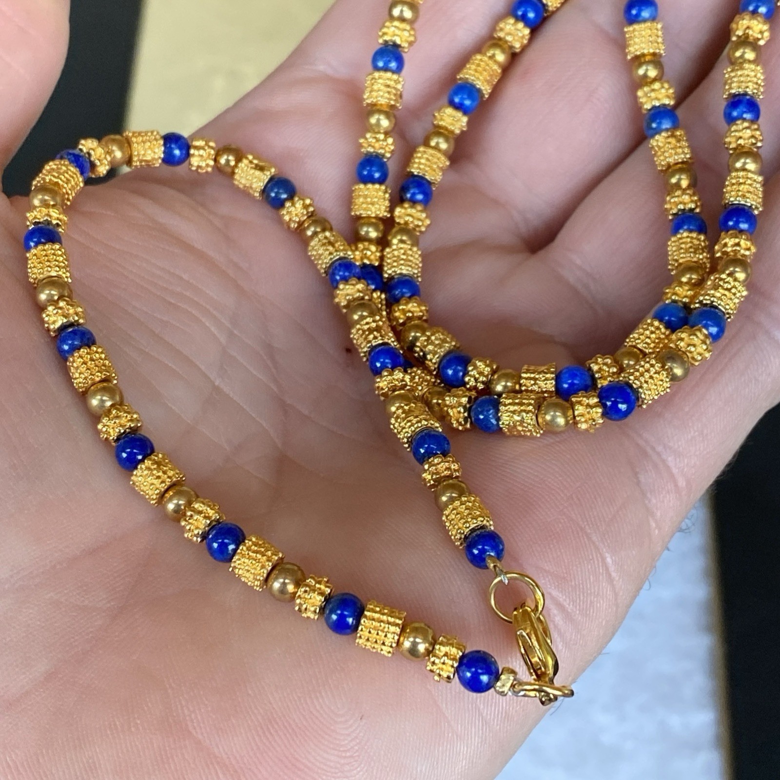 Vtg Museum Museum Art Lapis Lazuli Beaded Necklace Bracelet Etruscan Revival MMA