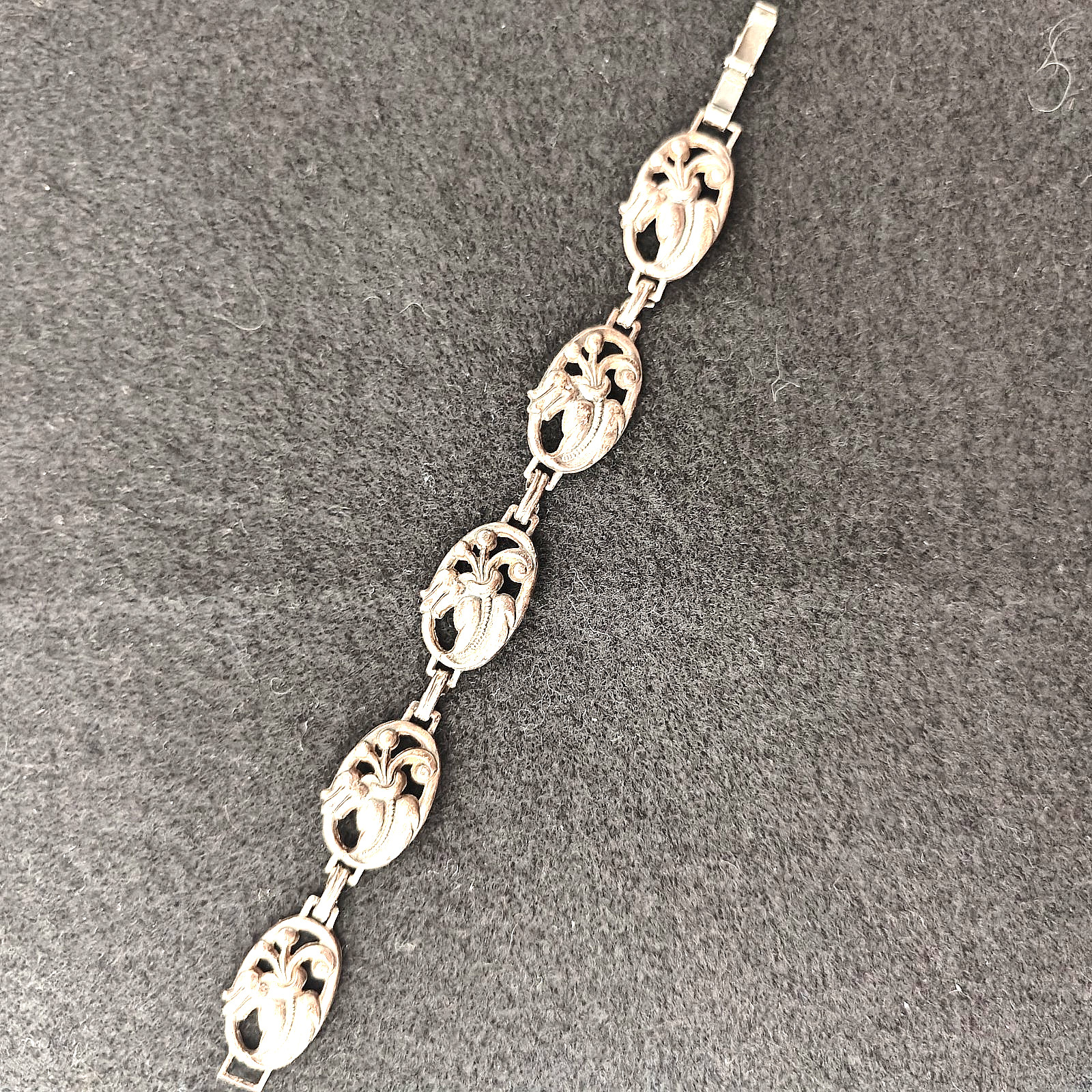 Danecraft Art Nouveau Revival Sterling Silver Signed Flower Panel Link Bracelet