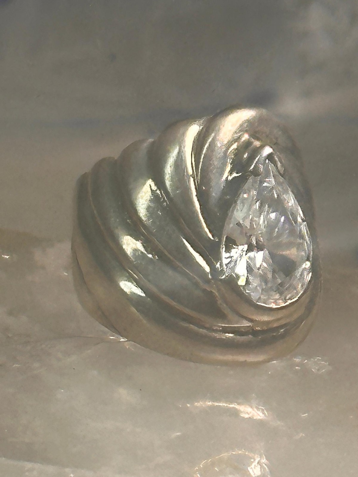 Vintage cz ring cigar band cocktail pinky size 4.75 Sterling silver women