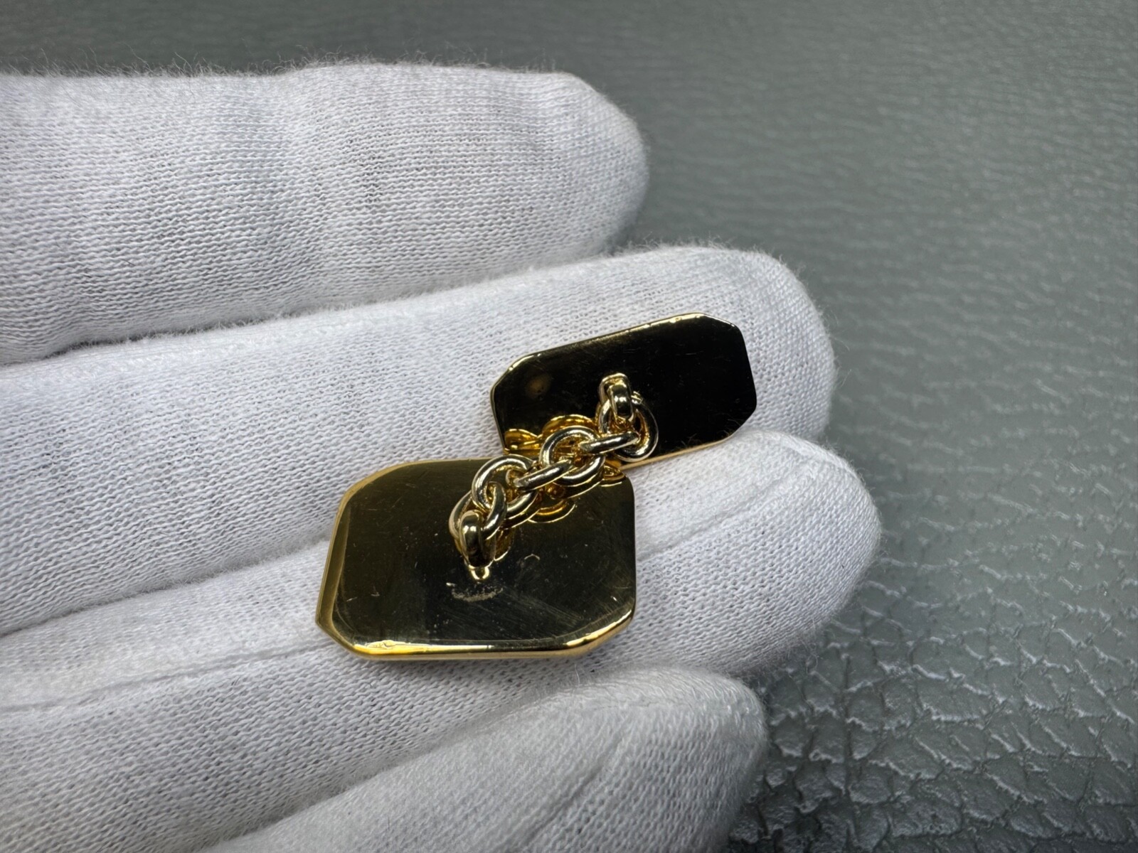Enamel Metallic Sunburst Cantaloupe Color Yellow Gold Plated Cuff Links