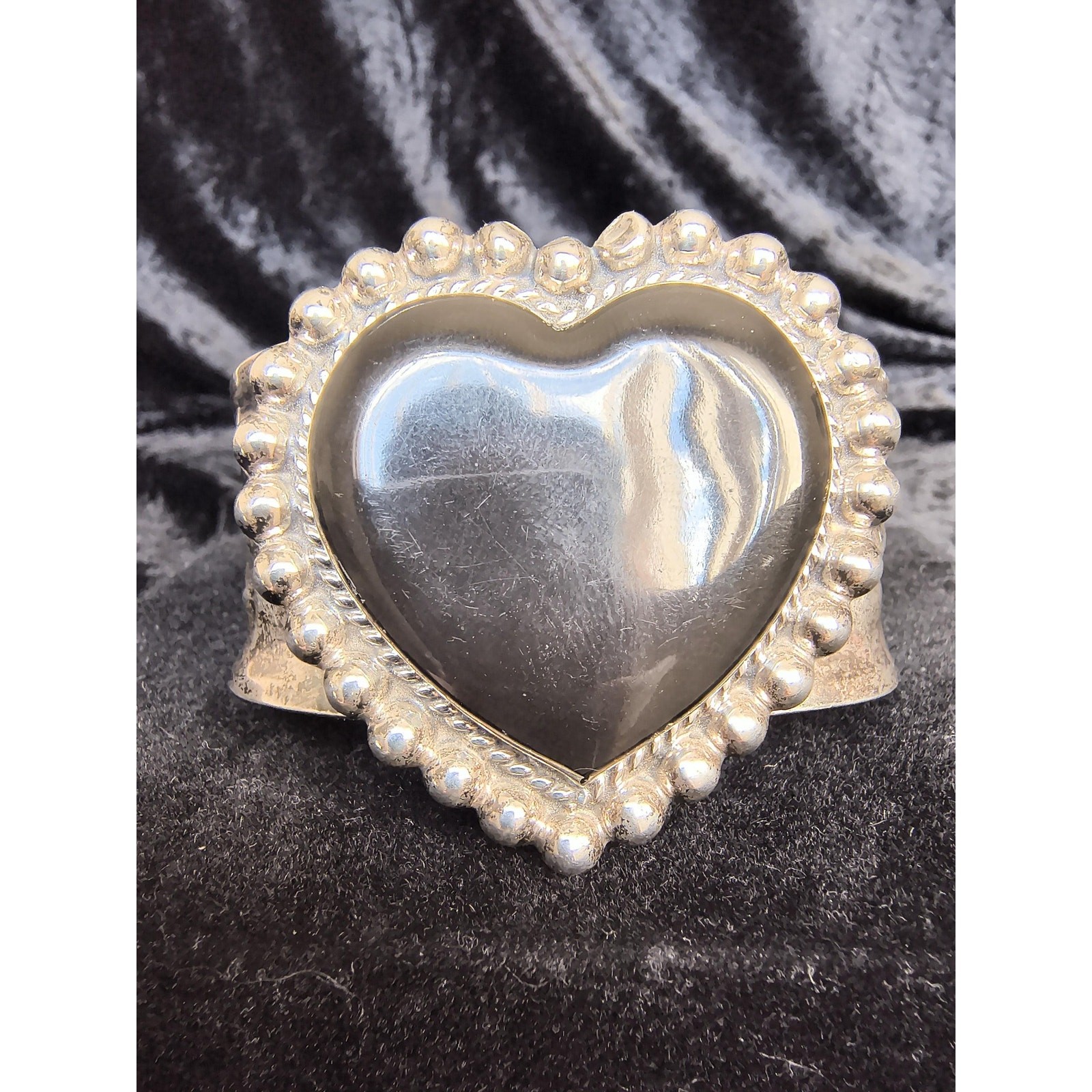 Vintage Sterling Silver Heart Stone Cuff Bracelet, Southwest Style Statement