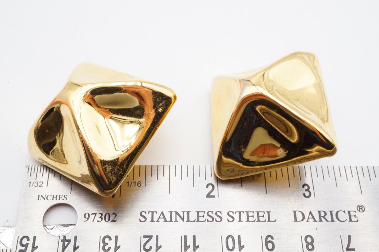 Vintage Clip On Earrings Gold Tone Pyramid Chunky