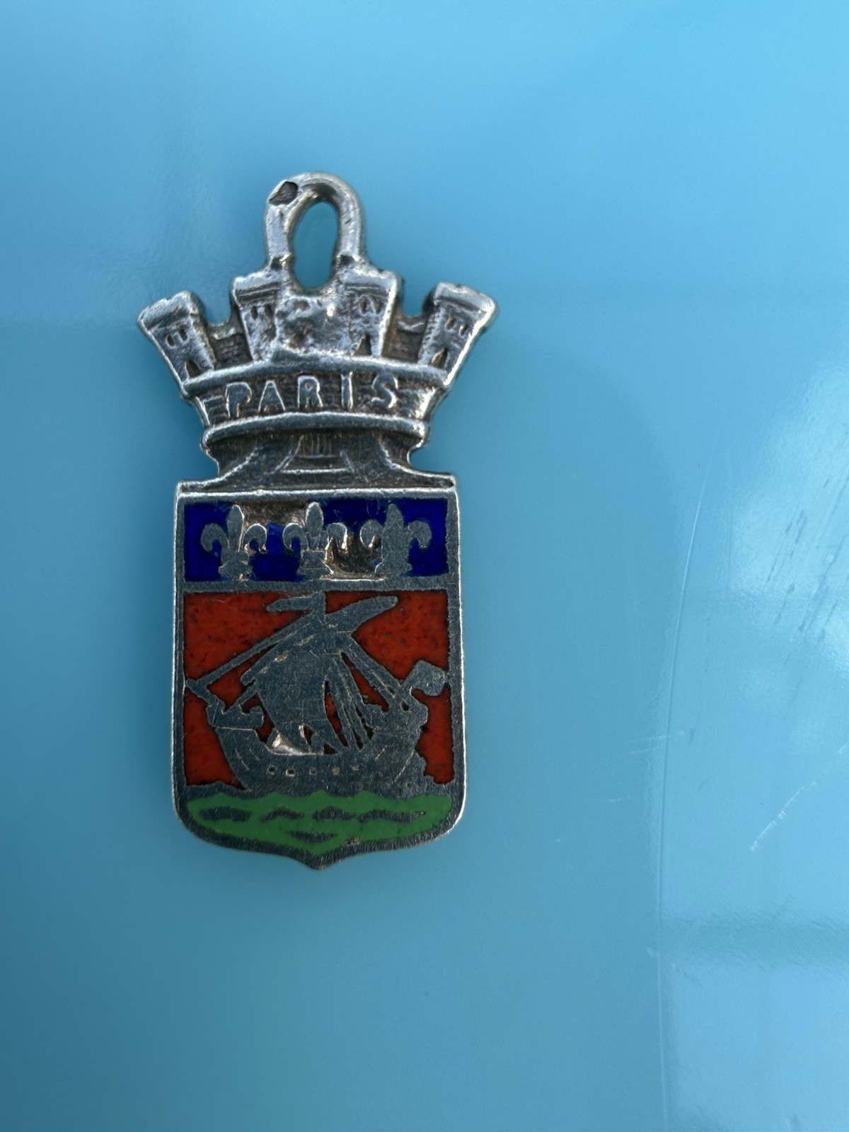 Paris France Travel Shield Coat of Arms Silver Pendant Charm Vintage Souvenir 2g