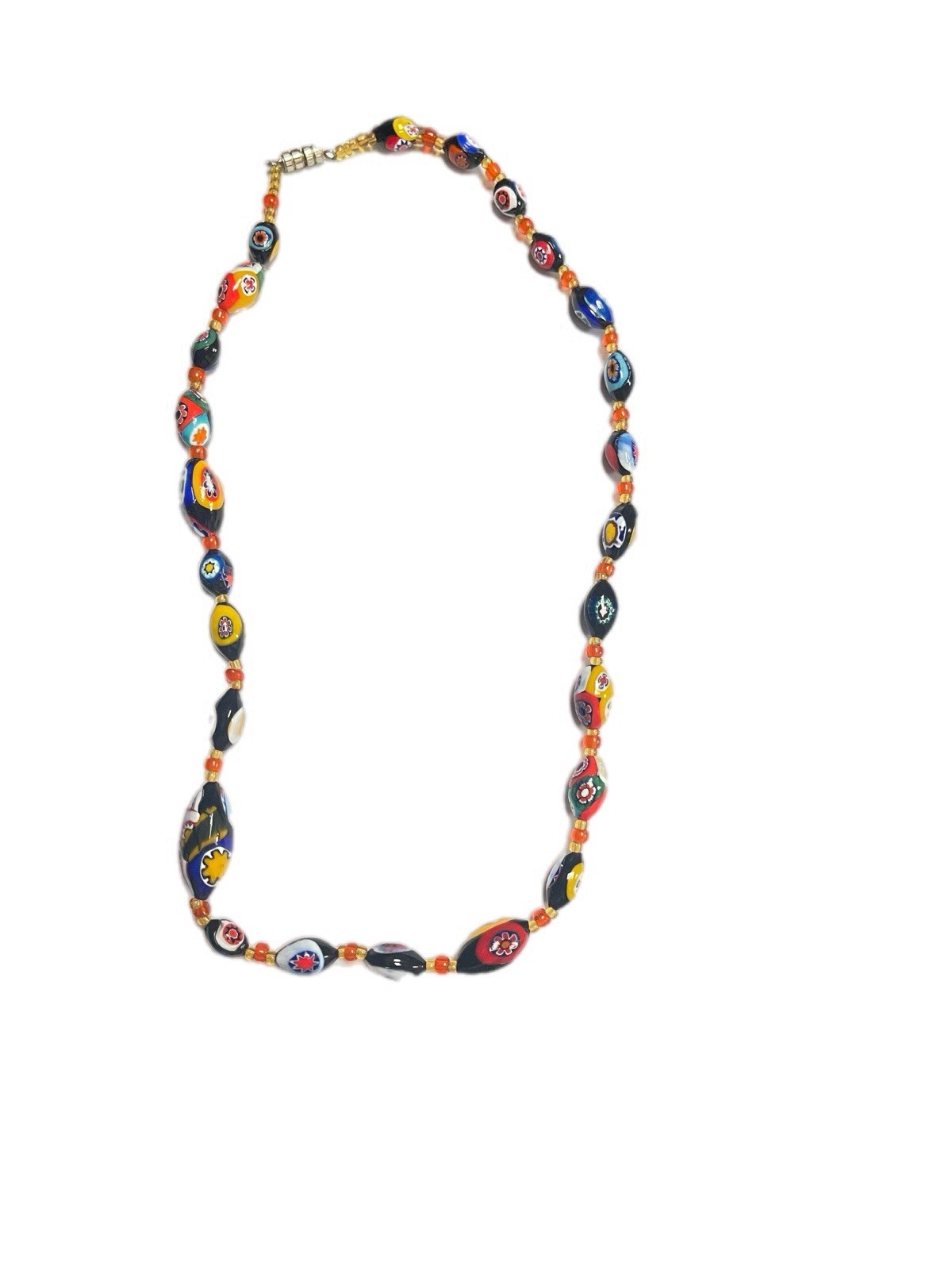 Vintage Venetian Millefiori Glass Bead Necklace – Multicolor 10”L Avantgarde