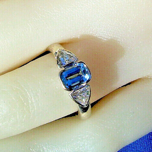 Original EARTH MINED AQUAMARINE DIAMOND Engagement Ring SOLID 18k GOLD Solitaire