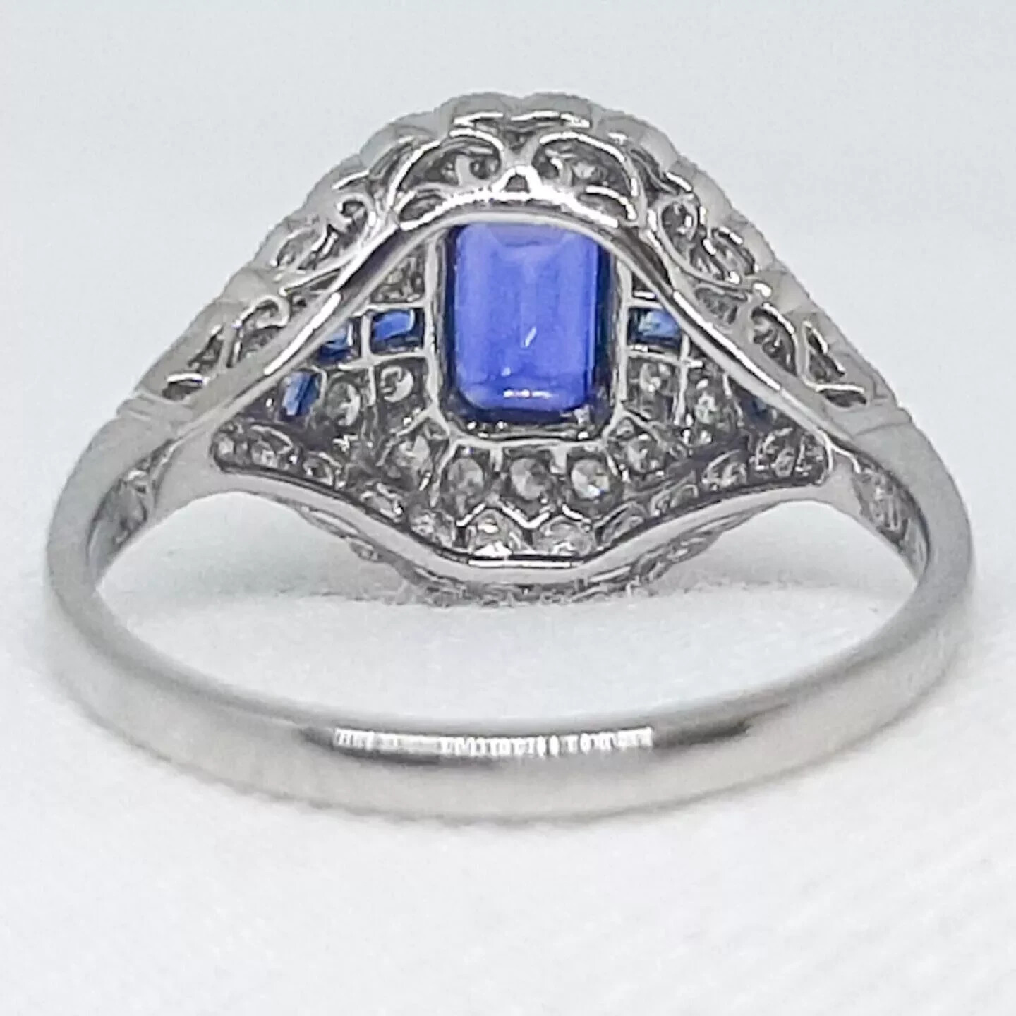 Art Deco Style 2.5Ct Sapphire Lab Created Diamond 14K White Gold FN Wedding Ring