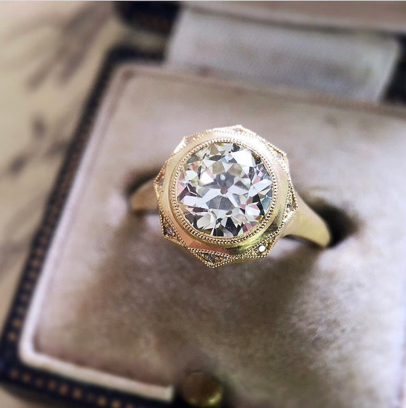 Art Deco Style 3.45CT Old European Cut Lab Created Diamond 14K Gold Finish Ring