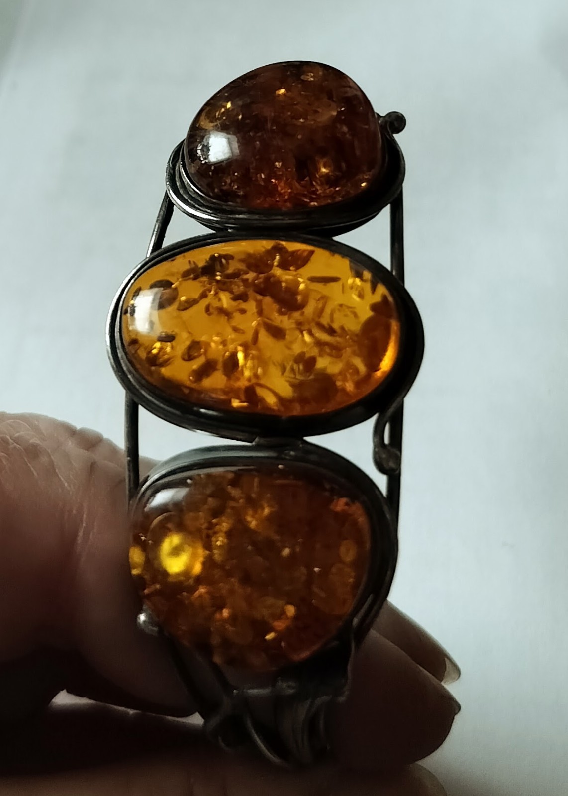 Sterling Silver Cuff Bracelet With Baltic Amber Stones.