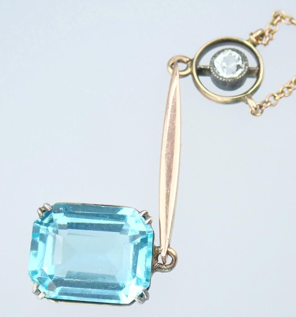 Fab Antique Edwardian Rose Gold Blue Paste White Sapphire Pendant Chain Necklace