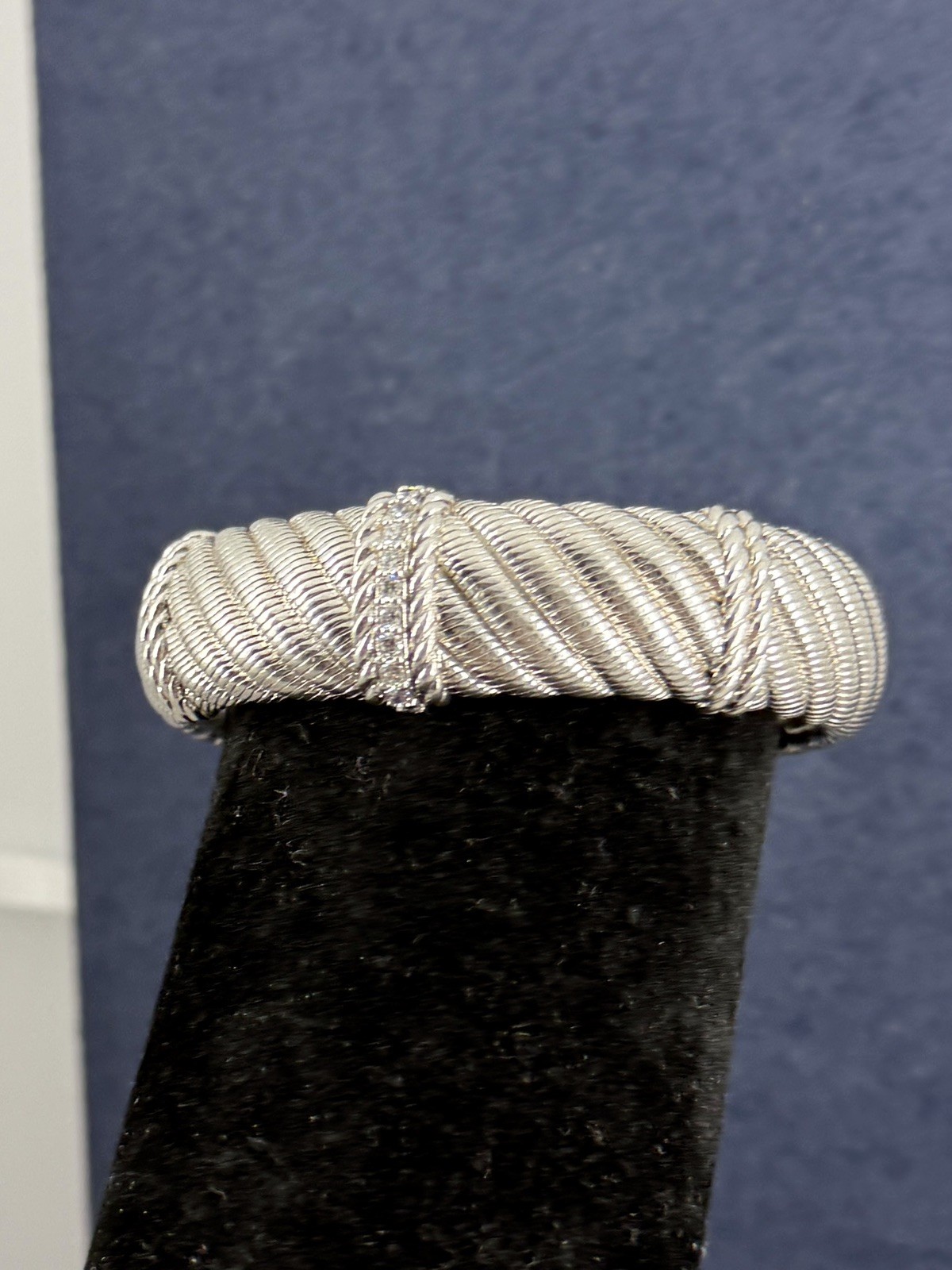 JUDITH RIPKA Sterling Silver Cubic Zirconia Cable Twist Wide Cuff Bracelet; 75g