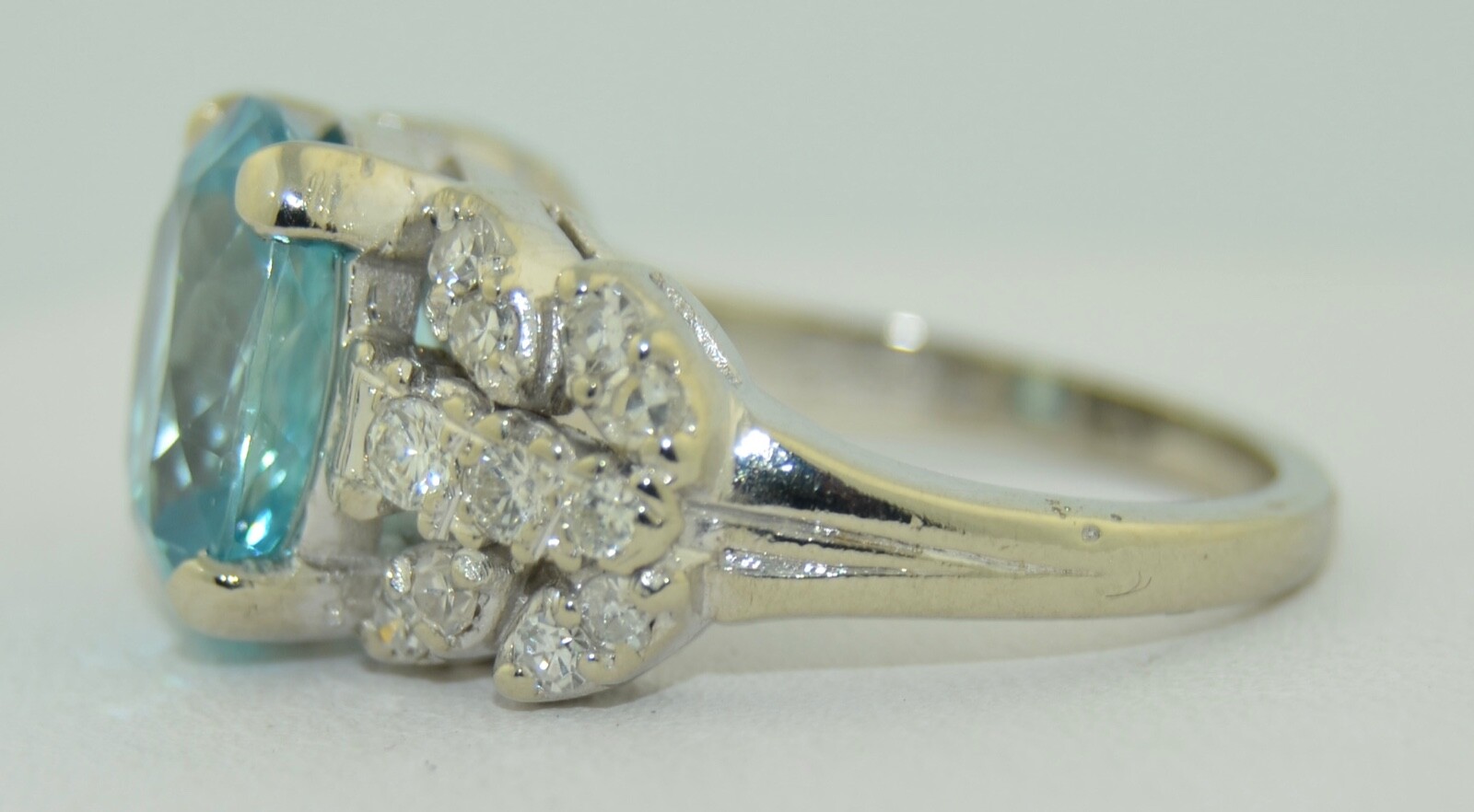 5.5 CTW Blue Zircon & Diamond Ring 14K White Gold