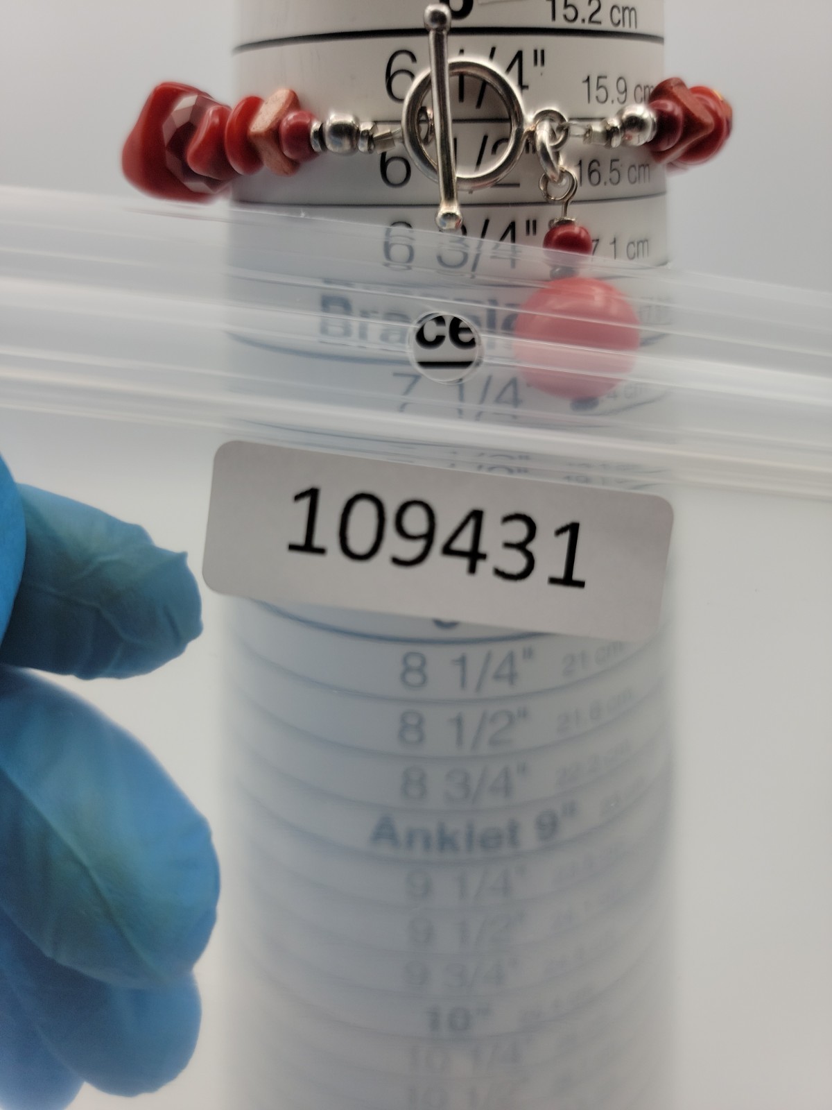 Vintage Red Coral Glass Mix Beaded Bracelet 6.25″