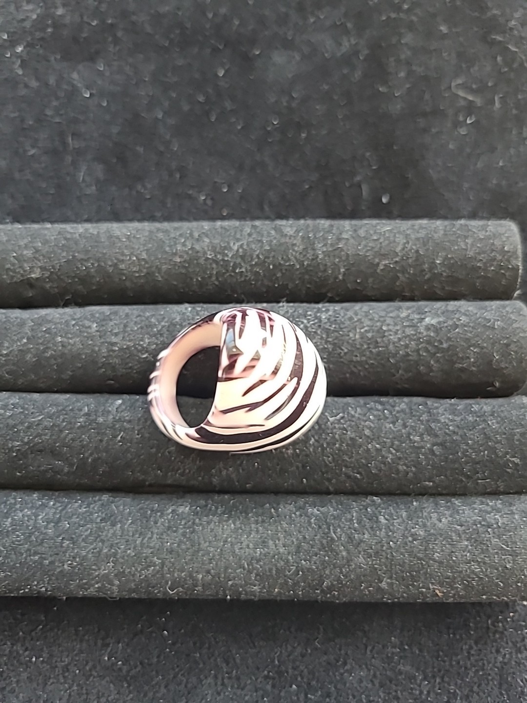 Zebra Print Acrylic Ring Chunky Dome Cocktail Statement Resin Plastic Size 7