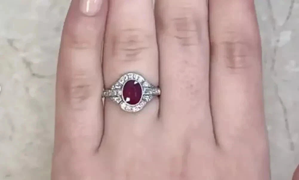 3Ct Art Deco Oval Cut Lab Created Diamond Ruby 14k White Gold FN Wedding Ring
