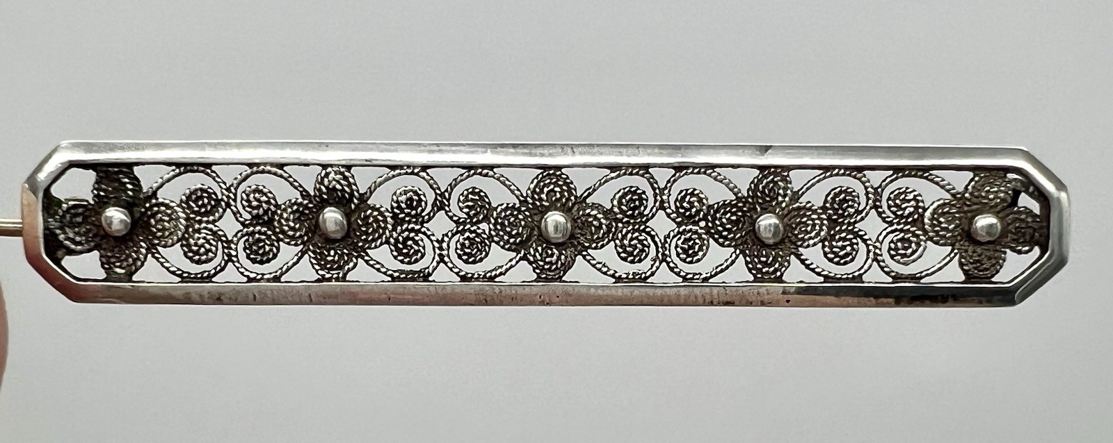 Antique 835 Sterling Silver Flower & Wire Bar Pin/Brooch
