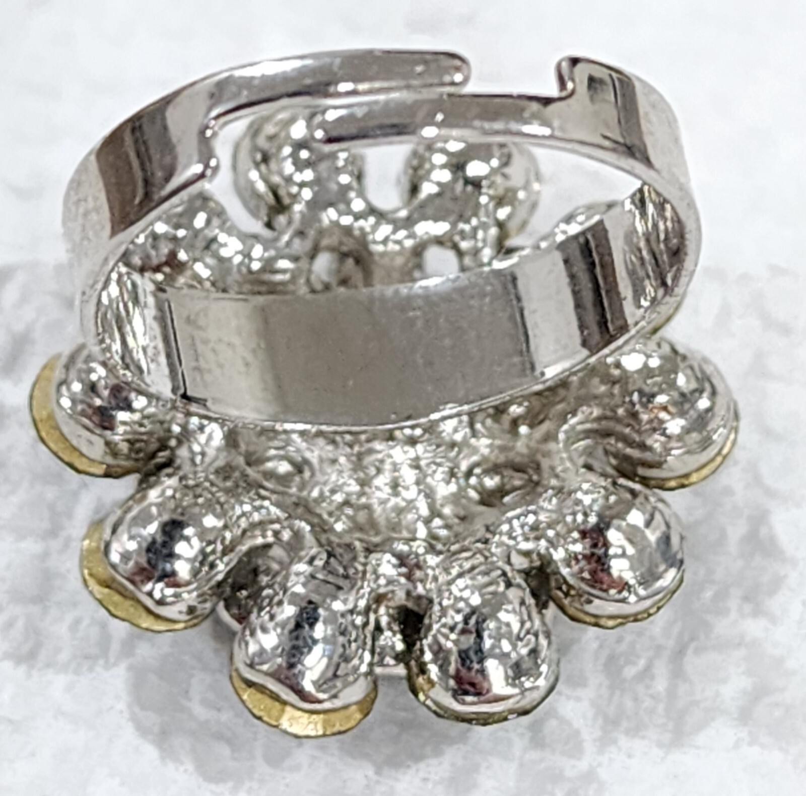 Ring Adjustable Flower Shaped Ring Black Stones plus Other Silver & Trim Vtg