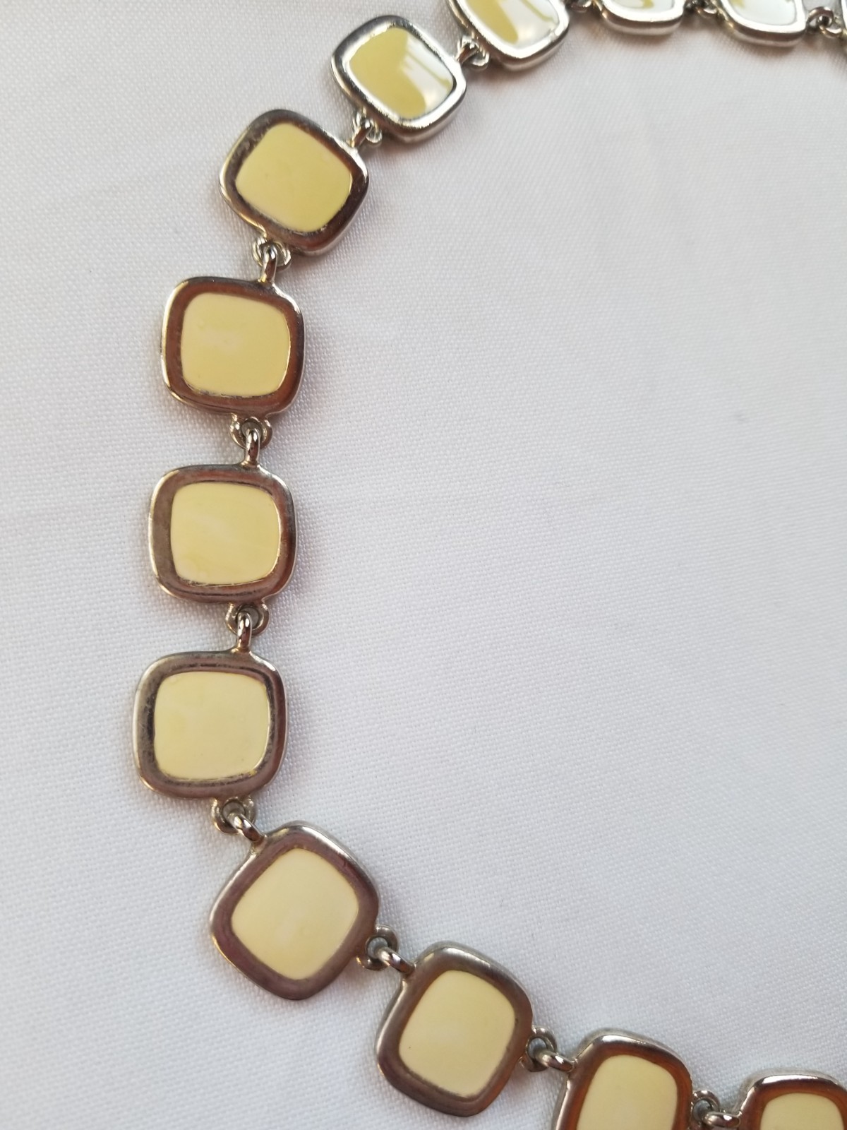 Vintage 1970s Black and Cream Enamel Geometric Necklace Reversible Silvertone