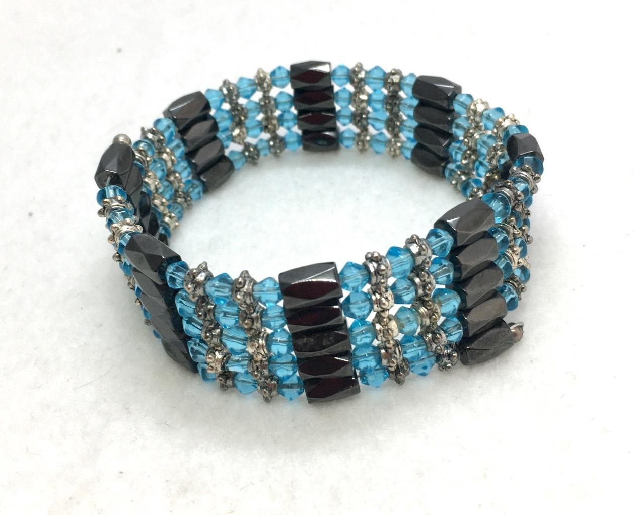 Magnetic Therapy Blue Crystal Hematite Wrap Bracelet 36” #51-5