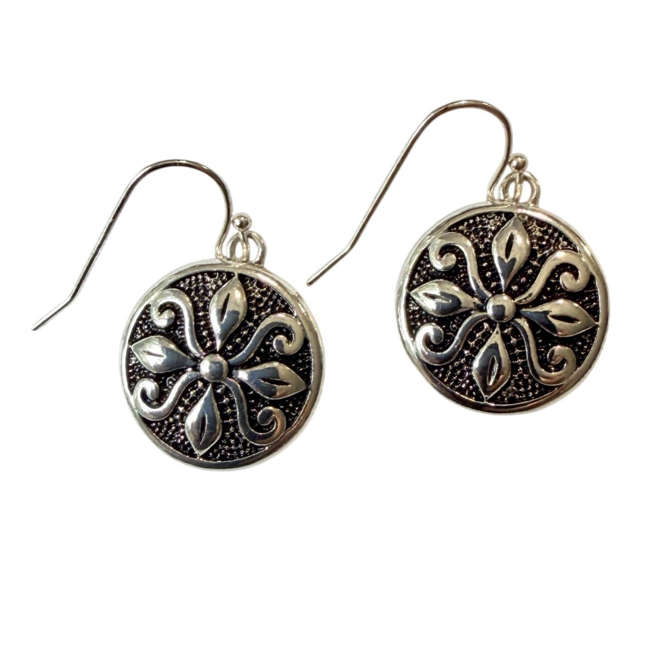 Y2K Vintage Bali Silver Tone Round Filigree Dangle Earrings 1-1/8″ Nickel Free