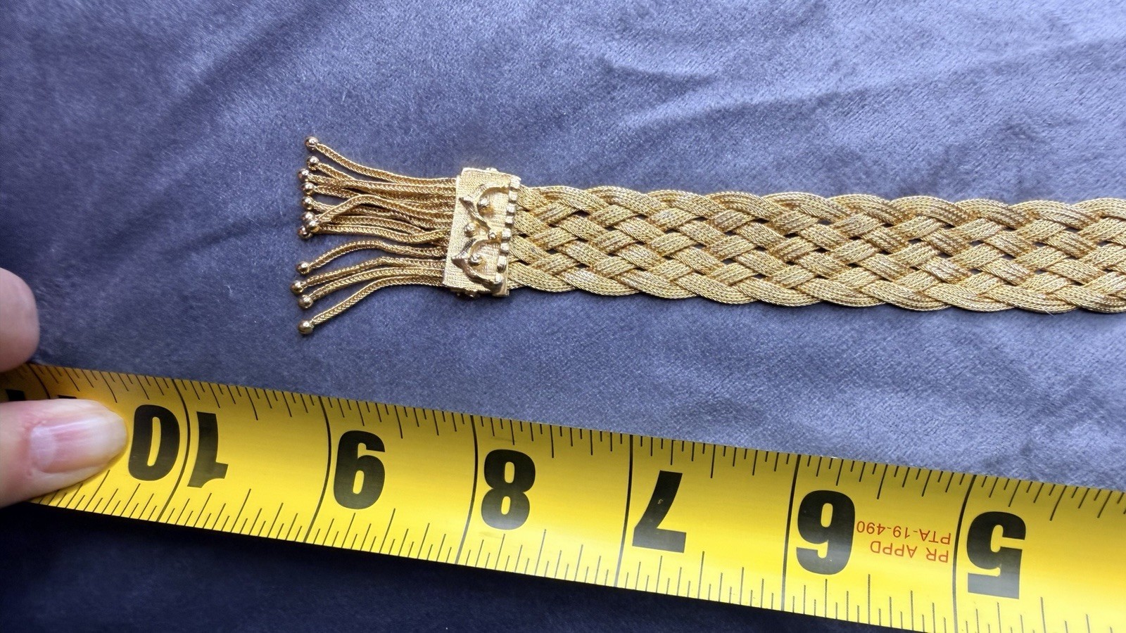 Victorian Antique Gold Filled Woven Mesh Slide Bracelet Tassel Fringe C.1900