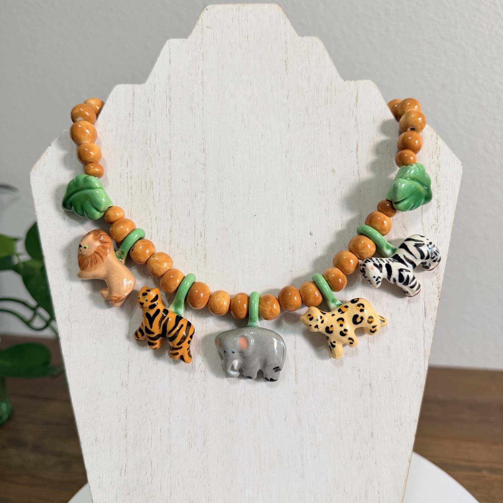1981 FLYING COLORS Safari Animal Ceramic Necklace Jungle Maximalist Statement