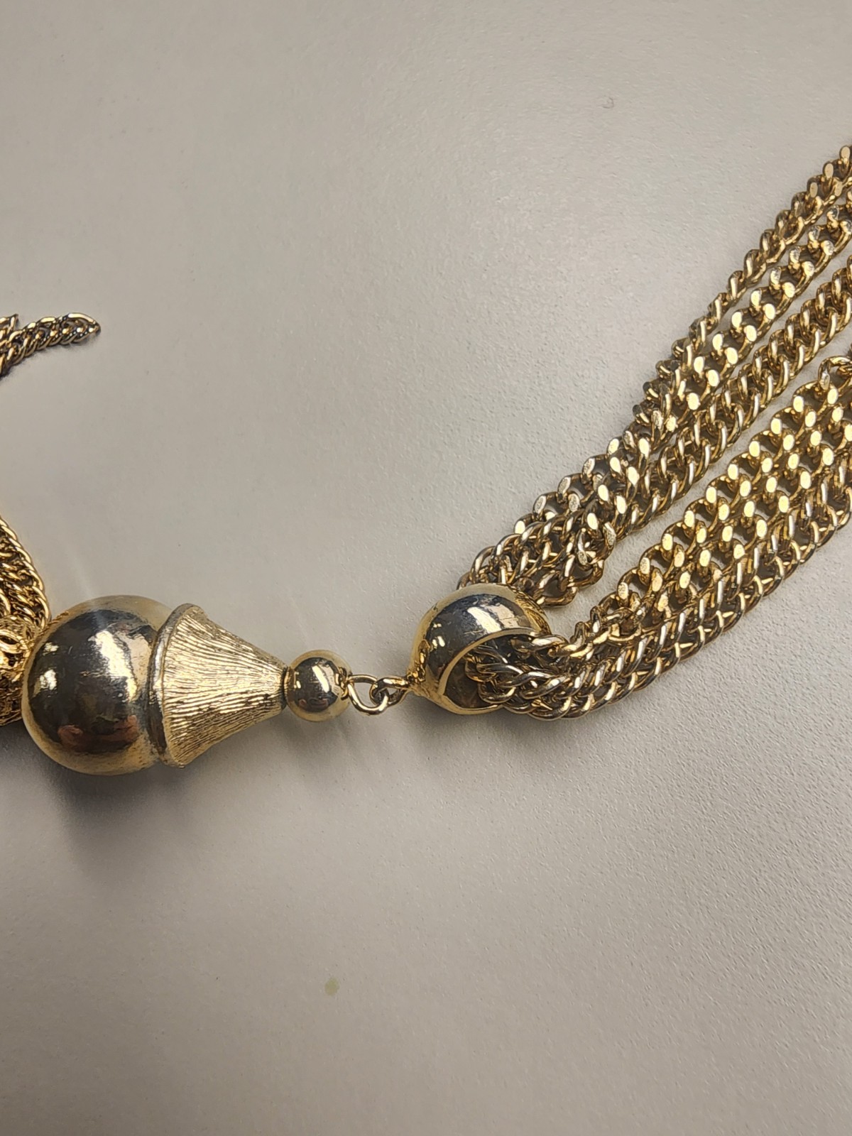 Vintage Gold Tone Chunky Statement Multi Strand Chain Necklace W/ Tassle
