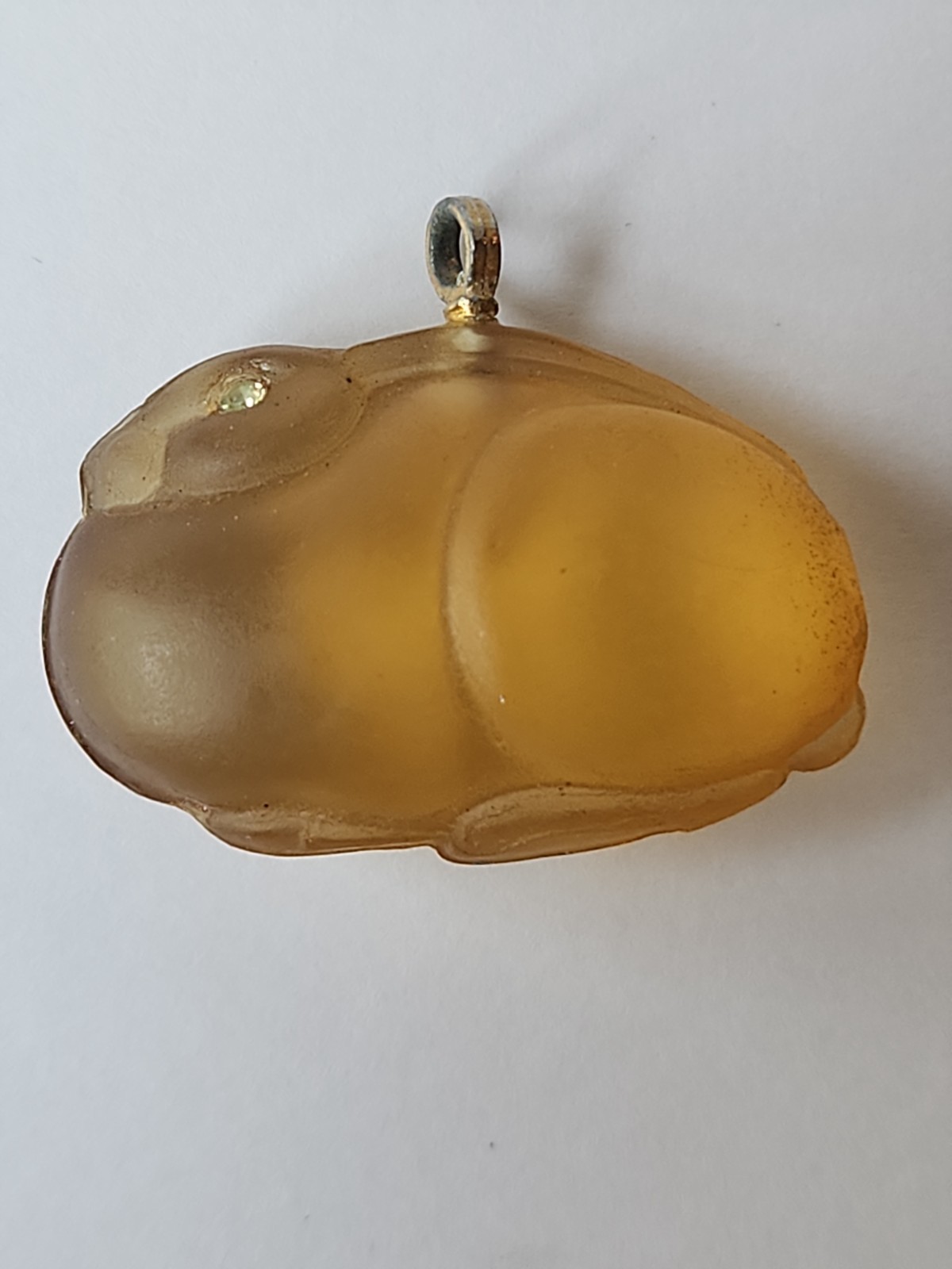 Vintage Applesauce Celluloid Lucite Bunny Rabbit Pendant Rhinestone Eyes