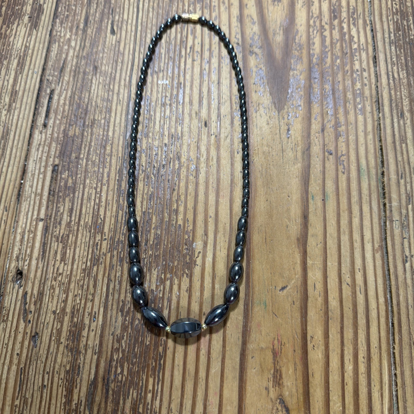 Vintage Natural Magnetic Hematite Beaded Necklace 18″