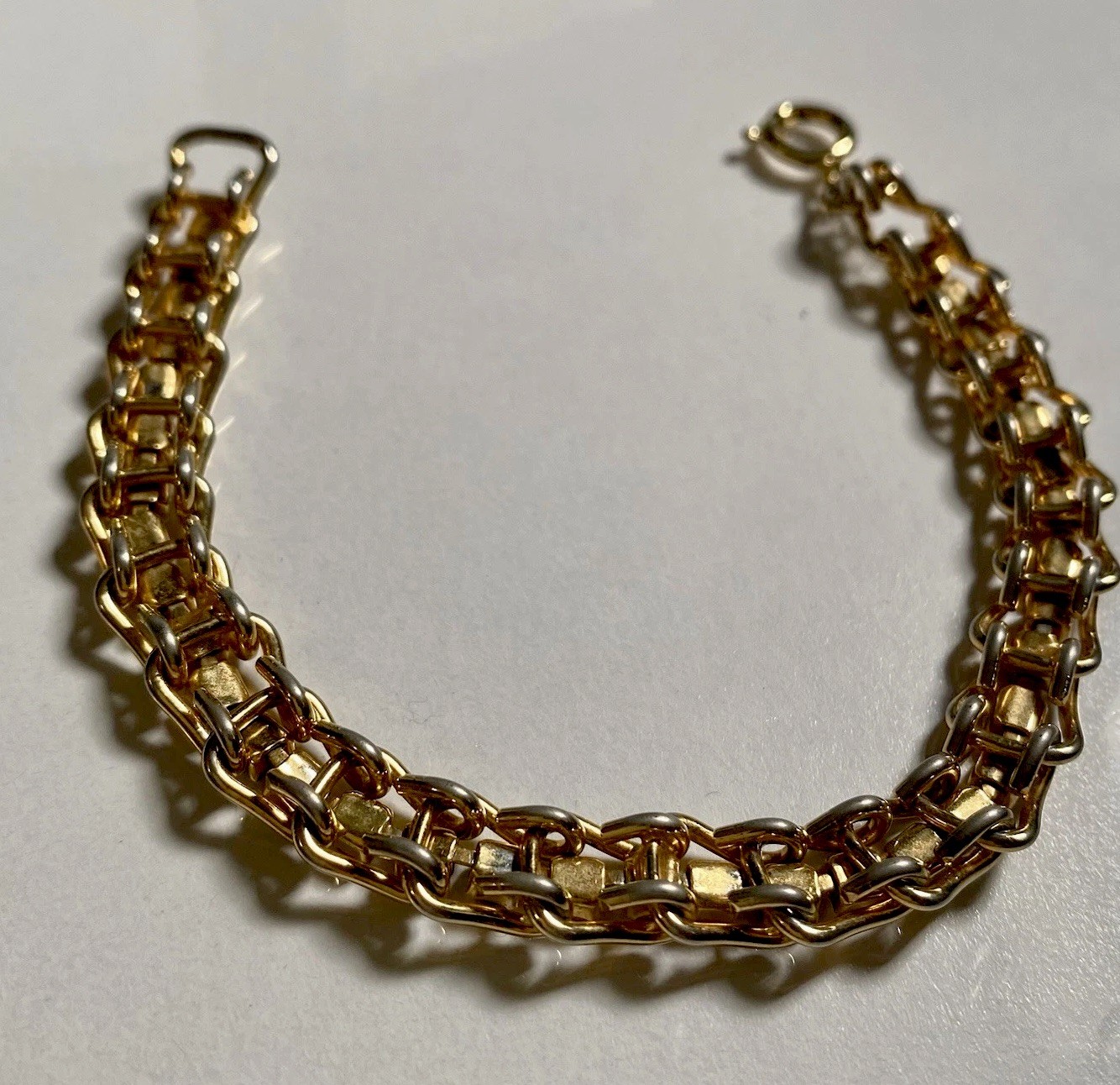 Vintage Triple Chain Prong Set Glass Gems Bracelet, Flat Bracelet Layered Set