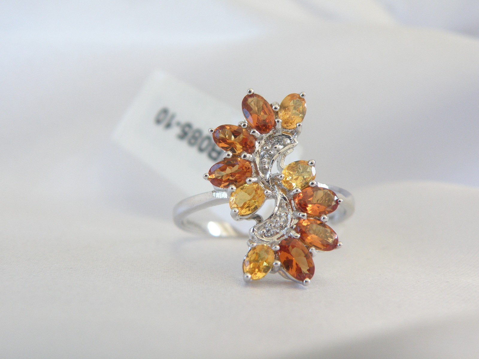 Designer Sterling Silver 925 Natural Mandarin Orange Garnet Ring Size 10