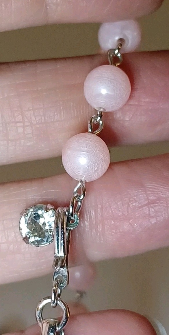 Vintage Kramer Necklace Earrings Signed Pink Thermoset Wit Rhinestone Silvertone
