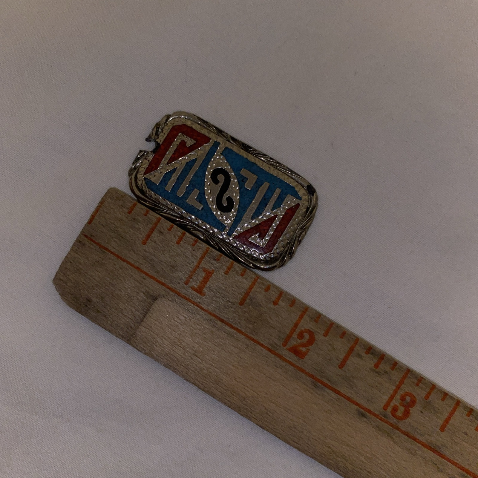Vintage Native American Dog Tag With Turquoise And Coral Inlay