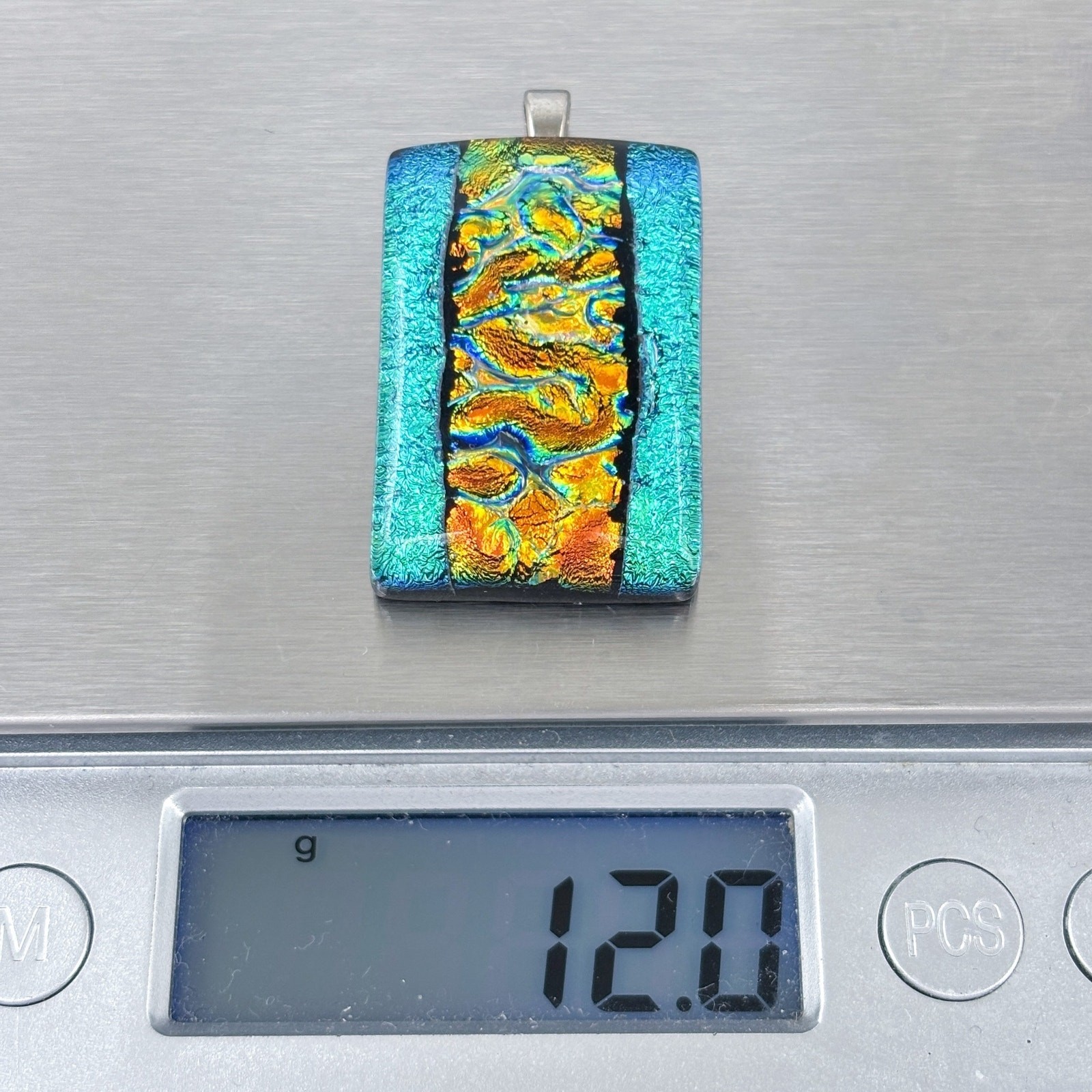 Vintage Sterling Silver 925 | Blue Gold Swirl Dichroic Glass Pendant