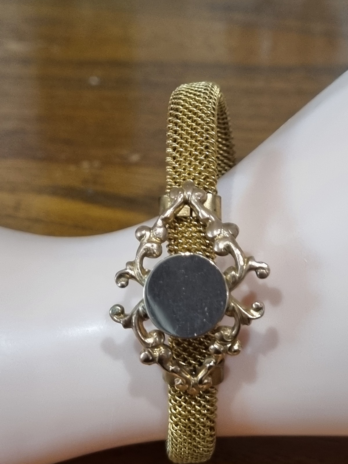 Antique Victorian Gold Mesh Fill Bracelet Bangle Name plate See Video