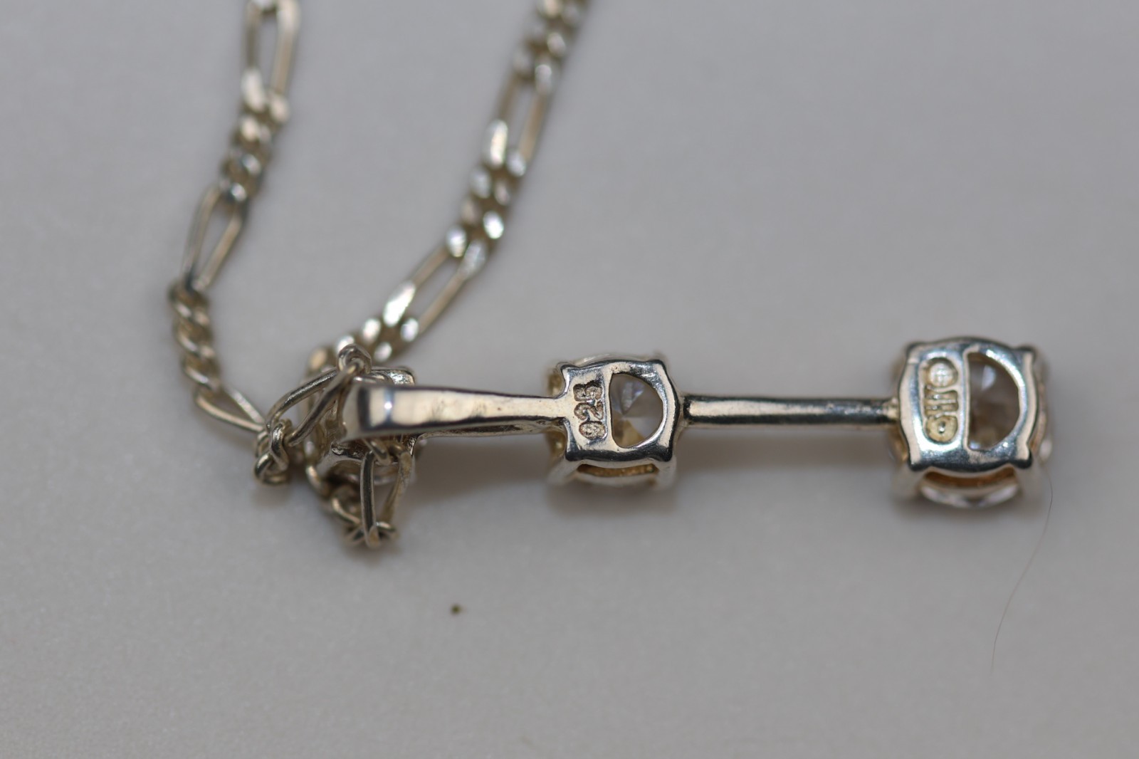 Bar Drop Triple Gemstone Pendant Necklace Sterling Silver