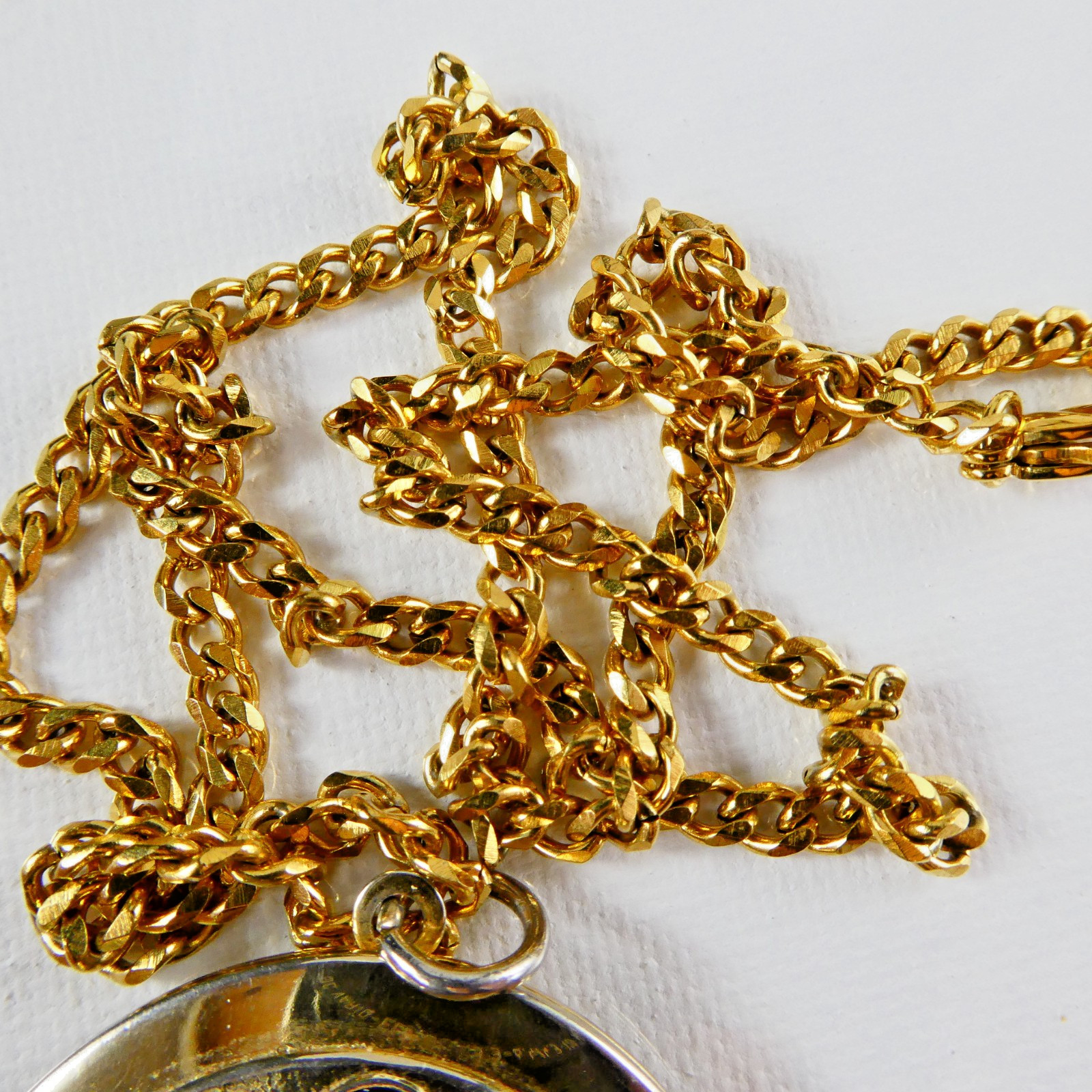 Vintage Gold Tone Picture Locket Black Cabochon Horoscope Zodiac Signs w/ Chain