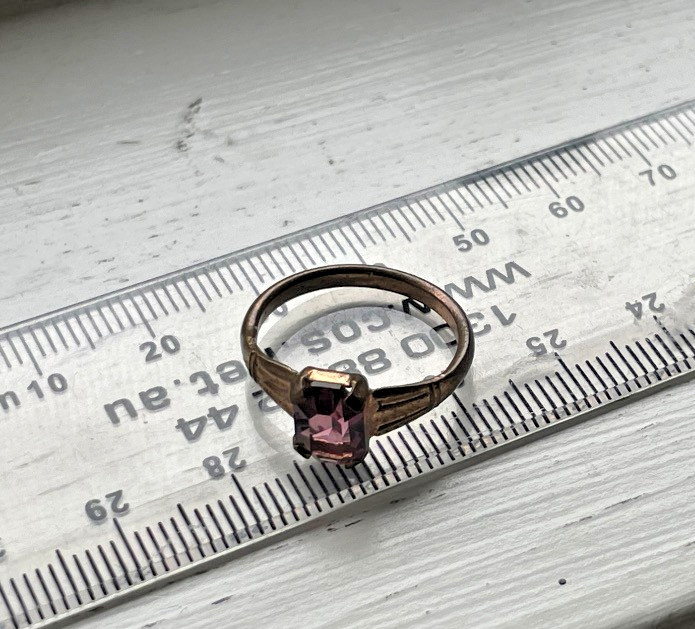 Art Deco Tombac Violet Crystal Ring – Size M
