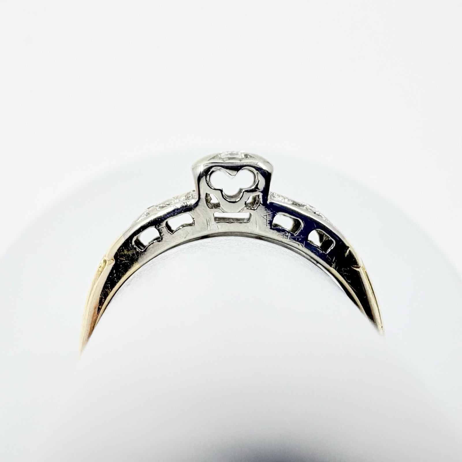 Vintage 10k Two-Tone Gold Natural Diamond 3-Stone Ring Size 7.25