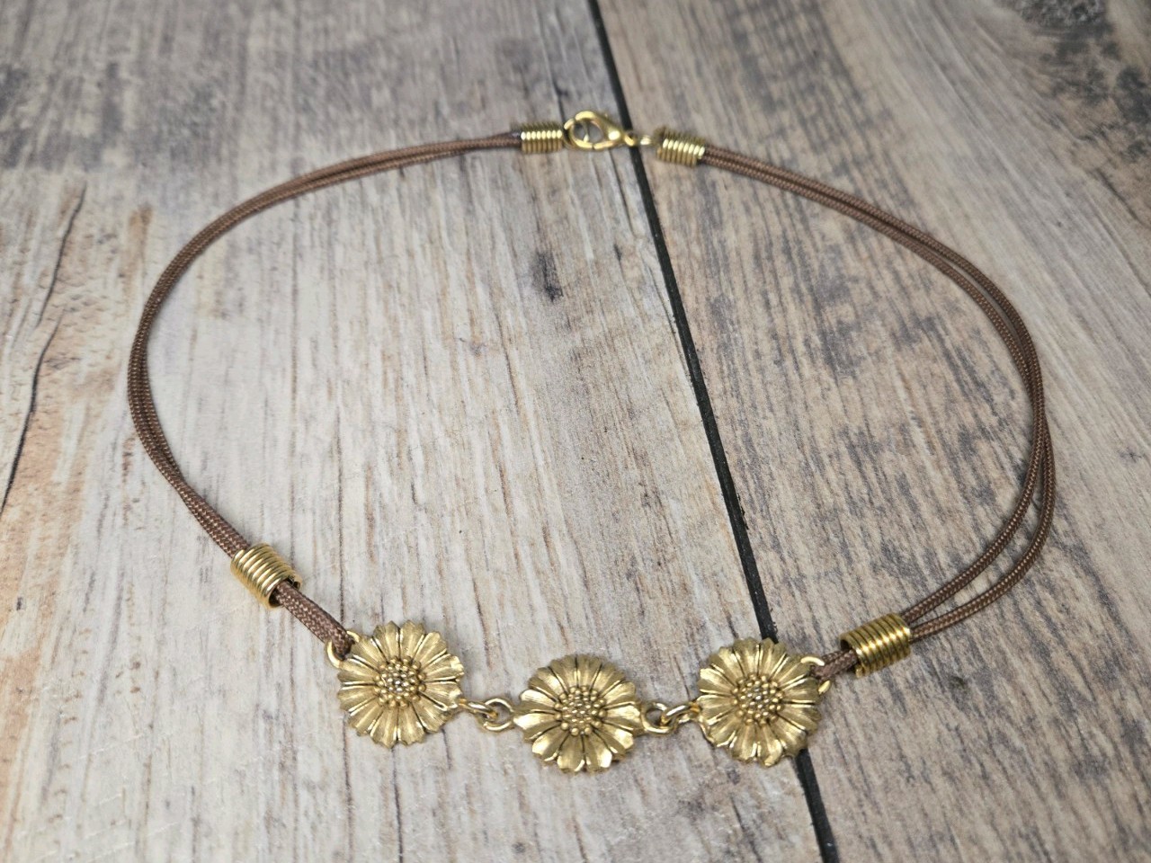 Eivind Hillestad EH 3 Sunflower Gold Tone On Rope Chain Necklace Signed