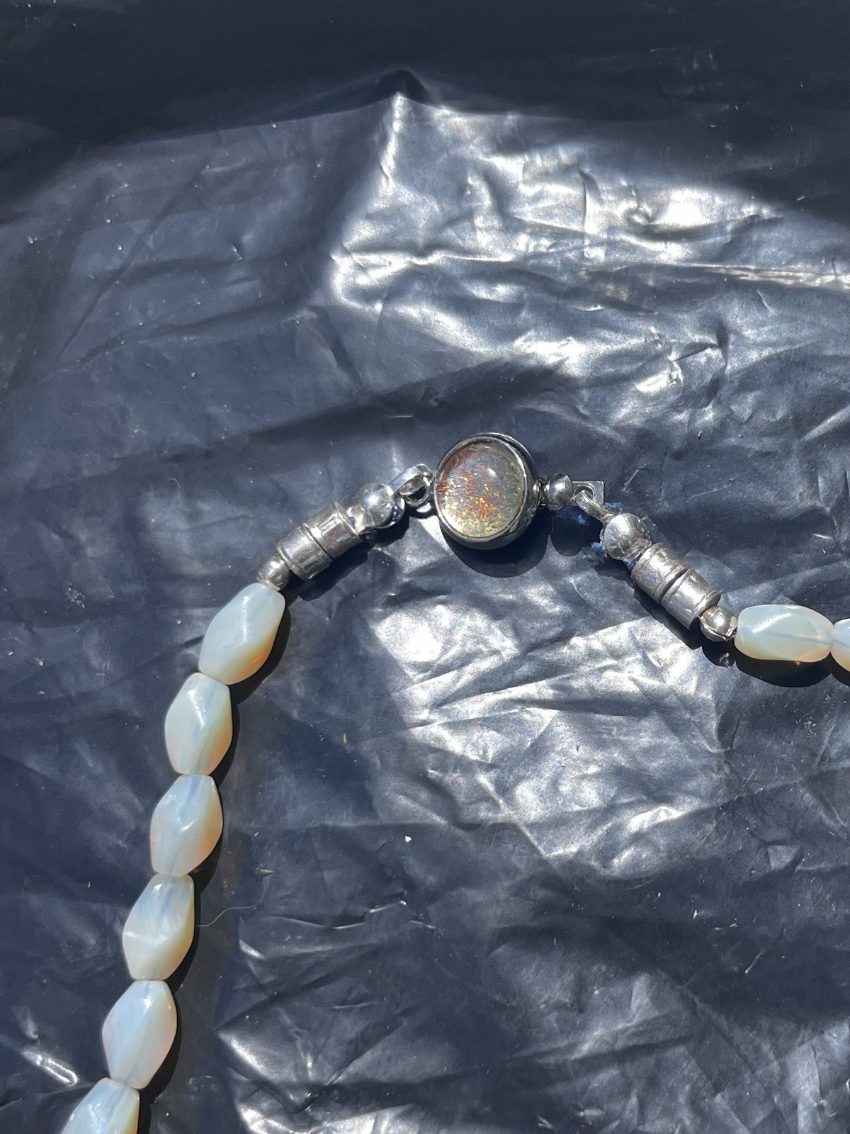 Vintage Australian Opal Bead Necklace 17” Silver Clasp Good Quality Opal Beads