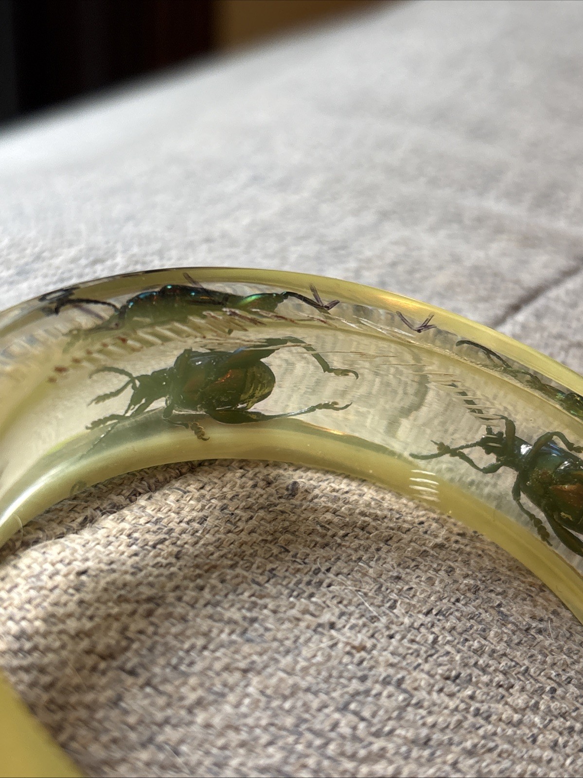 Clear Soft Yellow Vtg Beetle Bracelet Translucent Resin,,1960s, NOS(#10)