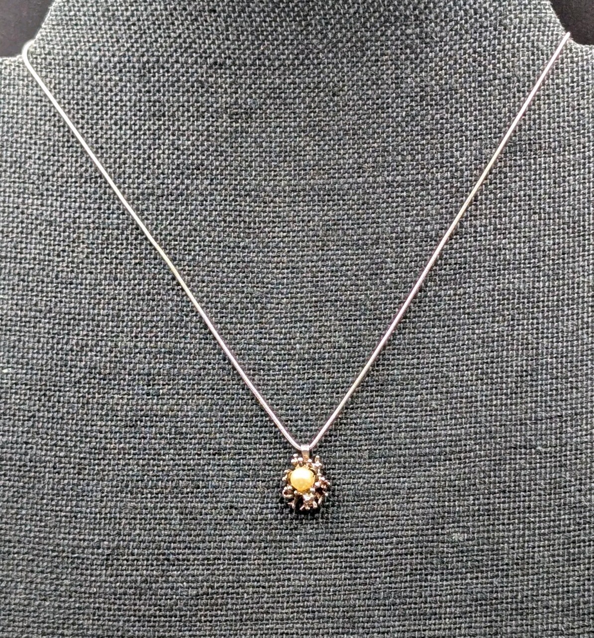 Vtg Sterling Silver Pearl Brutalist Bird Nest Pendant 16″ Snake Chain Necklace