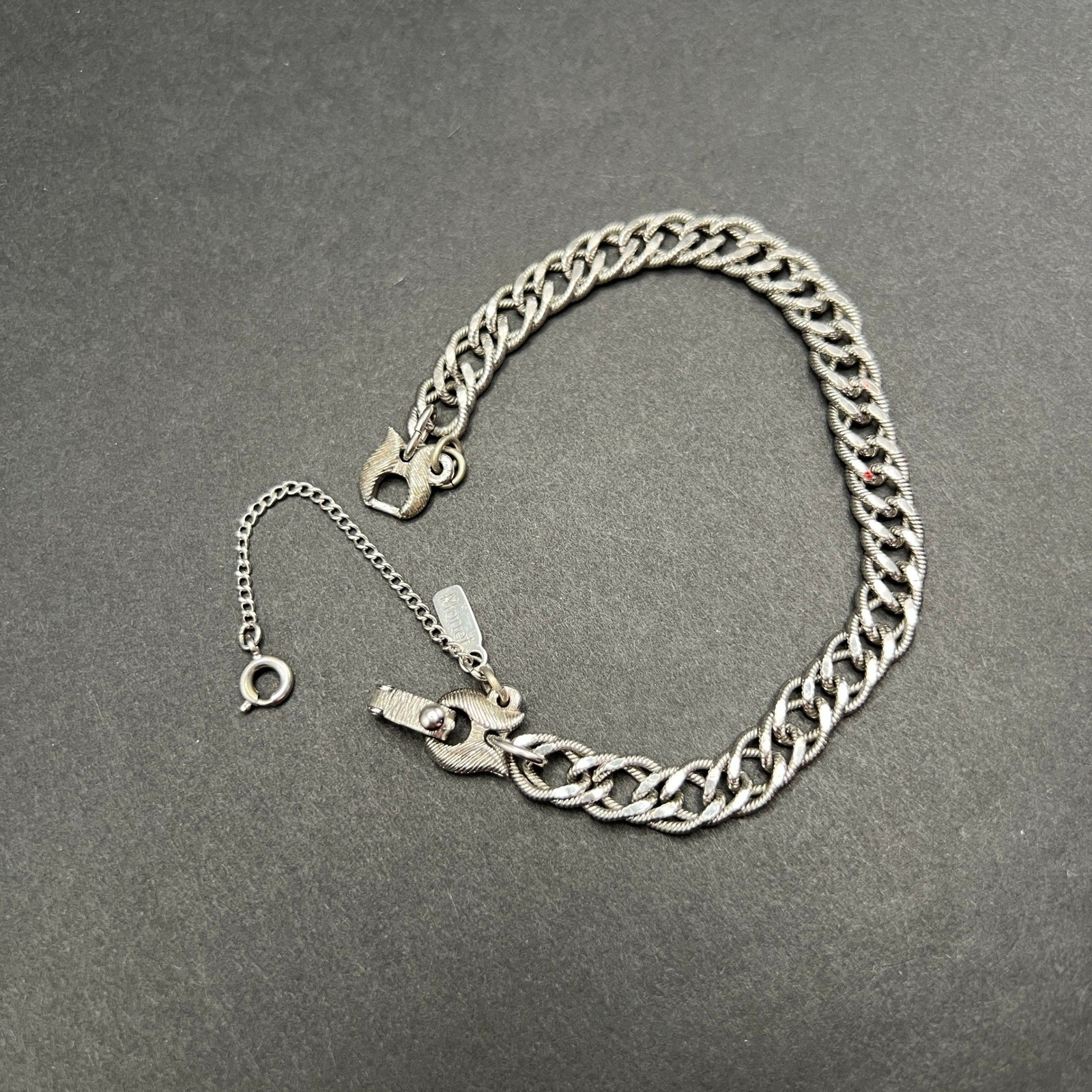 Vintage Monet Charm Bracelet Silver Tone Safety Chain Signed