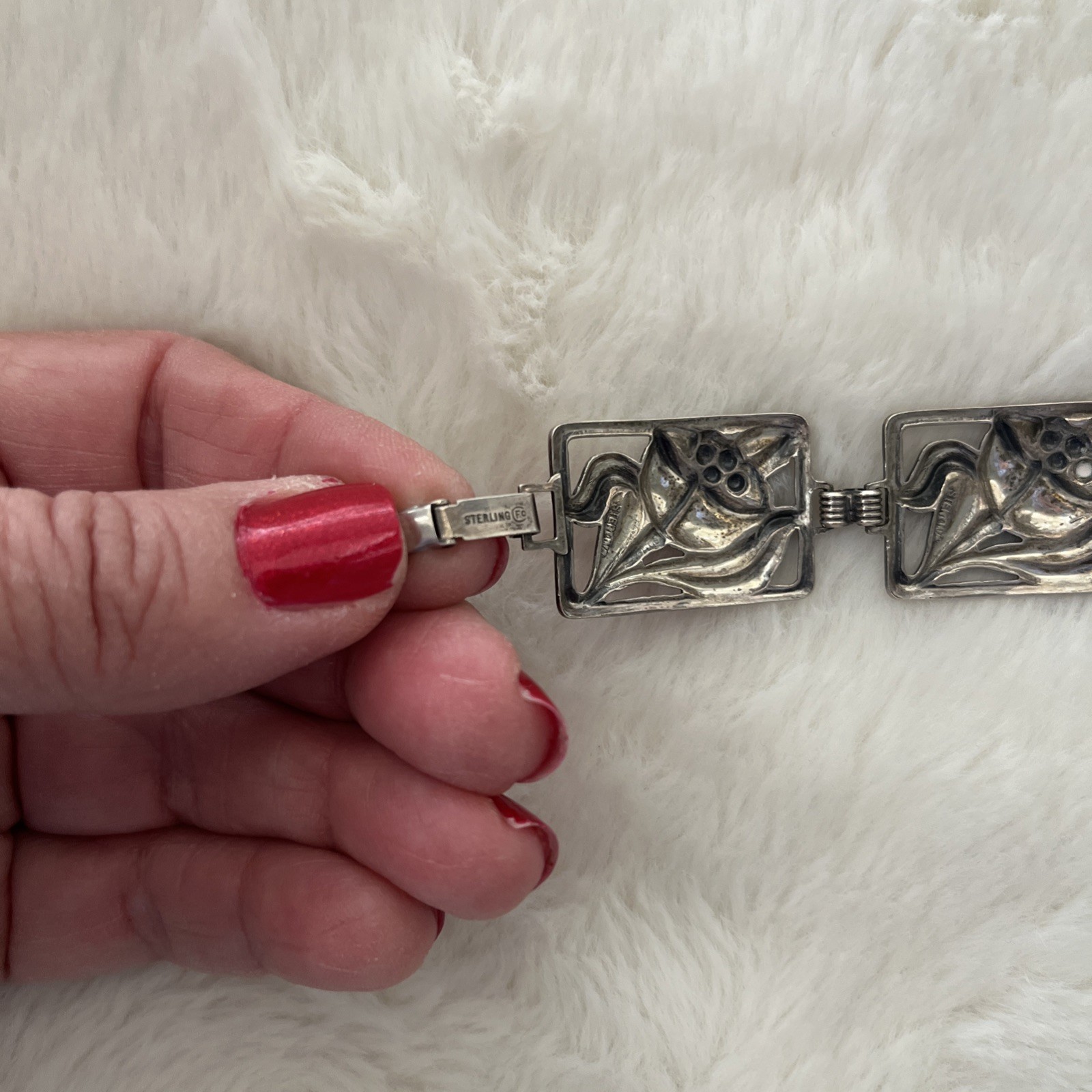 925 Sterling Silver Vintage Bracelet DANECRAFT linked Floral Carved